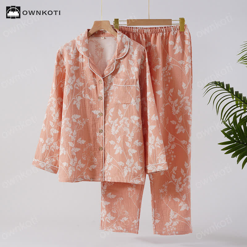Pure Cotton Yarn-dyed Jacquard Pajama Set - Lapel Neck - XL - image 2
