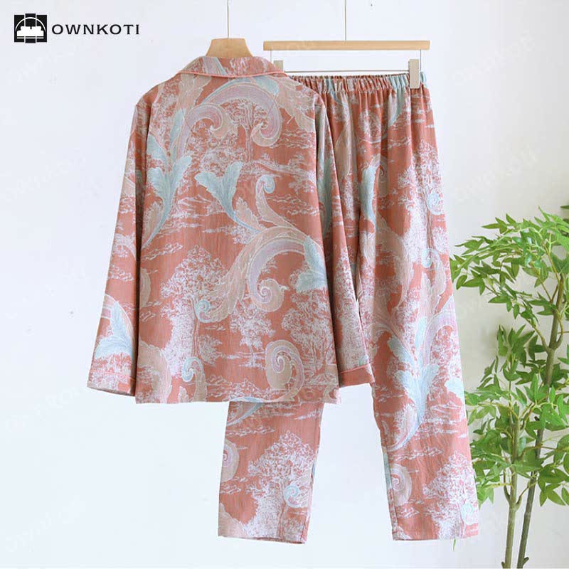 Retro Cotton Gauze Couple Pajama Set - image 3