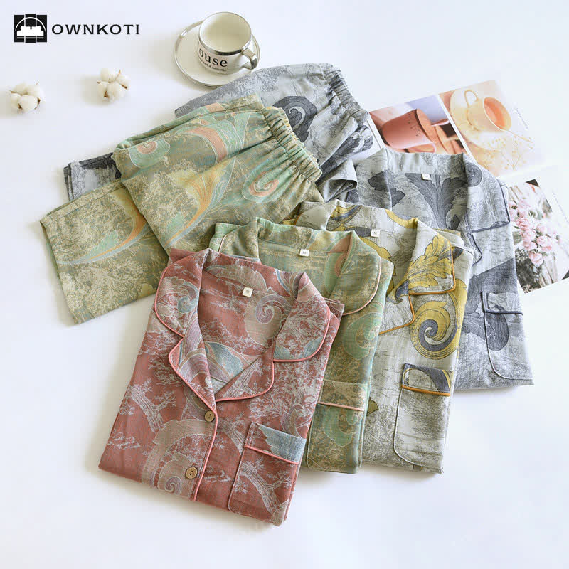 Retro Cotton Gauze Couple Pajama Set - image 1