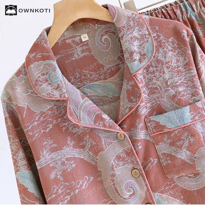 Retro Cotton Gauze Couple Pajama Set - image 4