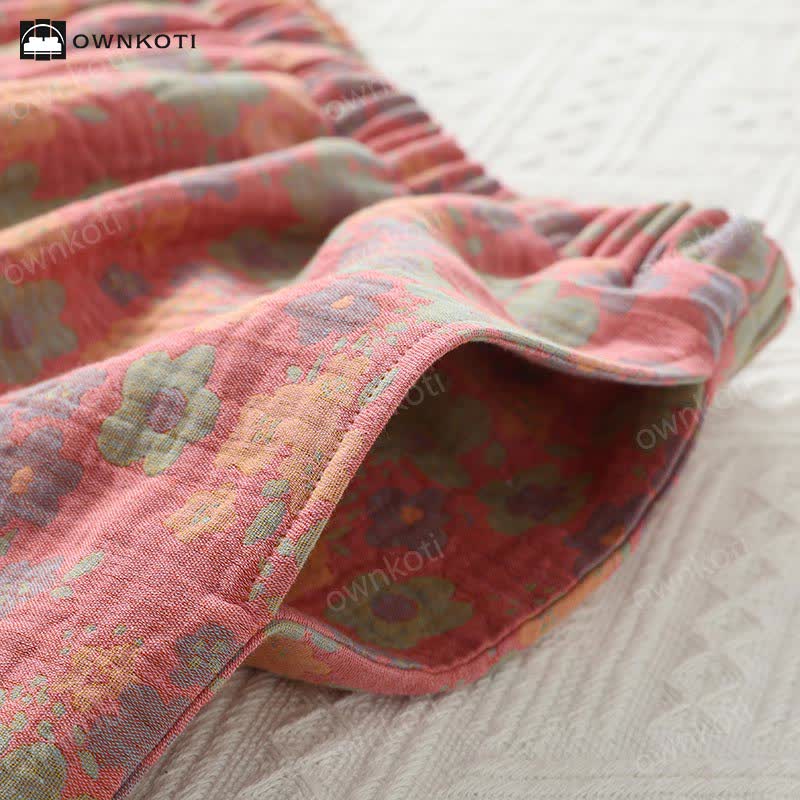 Frog Button Floral Cotton Gauze Nightwear Set - image 5