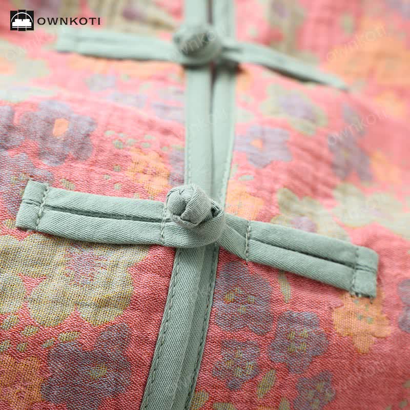 Frog Button Floral Cotton Gauze Nightwear Set - image 2