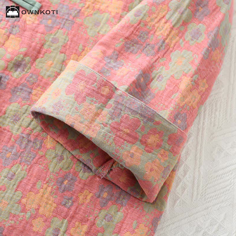 Frog Button Floral Cotton Gauze Nightwear Set - image 4