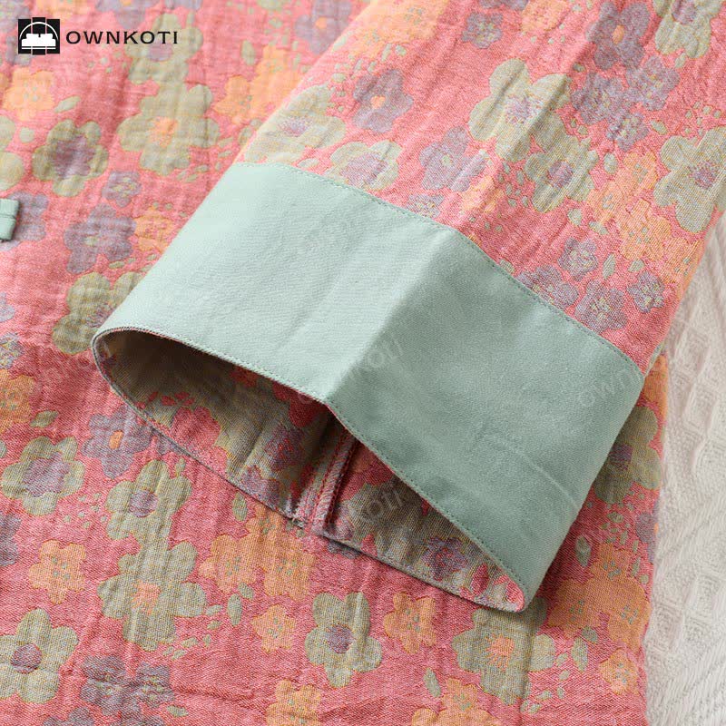 Frog Button Floral Cotton Gauze Nightwear Set - image 3