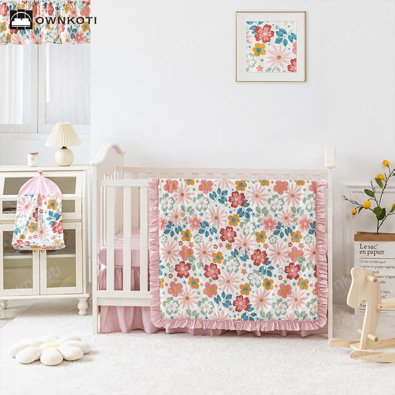 Girly Pink Cotton Crib Bedding Set(3PCS) - Standard - image 0