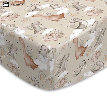 Rainbow Dinosaur Stretchy Soft Crib Sheet - image 3