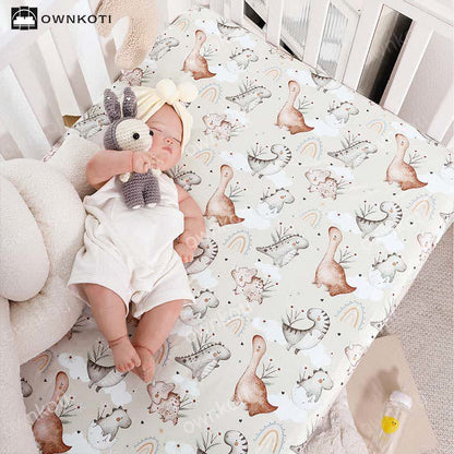 Rainbow Dinosaur Stretchy Soft Crib Sheet - 51" x 27" x 8" - image 0