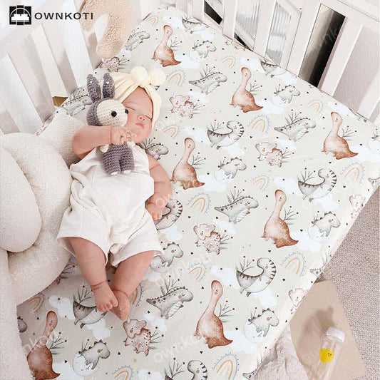 Rainbow Dinosaur Stretchy Soft Crib Sheet - 51" x 27" x 8" - image 0