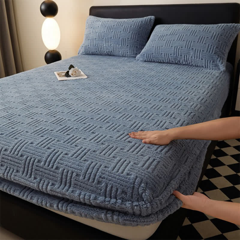  Simple Fleece Winter Warm Fitted Sheet - Haze Blue - 2pcs Pillowcases - 19" x 29" - image 11