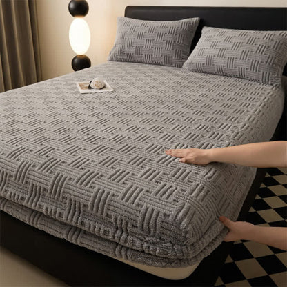  Simple Fleece Winter Warm Fitted Sheet - Gray - 2pcs Pillowcases - 19" x 29" - image 9