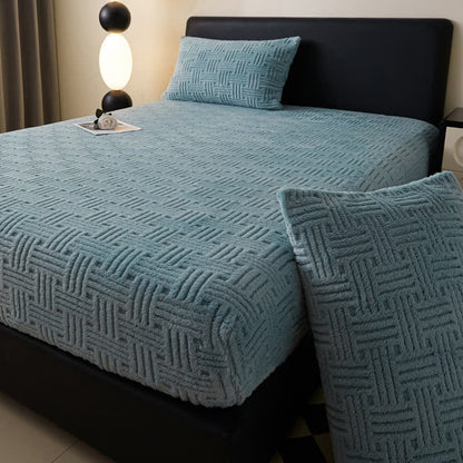  Simple Fleece Winter Warm Fitted Sheet - Blue Green - 2pcs Pillowcases - 19" x 29" - image 5