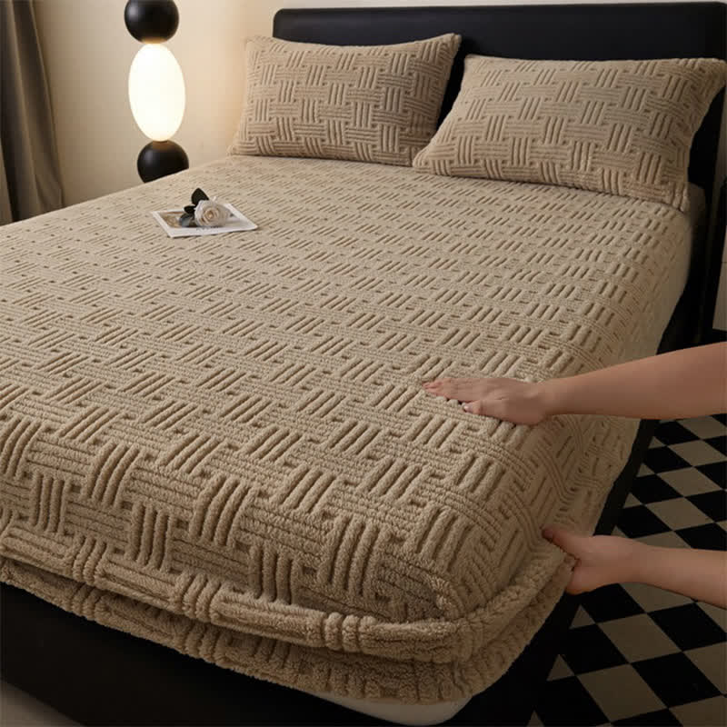  Simple Fleece Winter Warm Fitted Sheet - Coffee - 2pcs Pillowcases - 19" x 29" - image 17