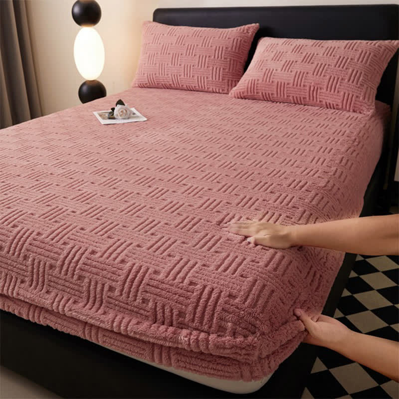  Simple Fleece Winter Warm Fitted Sheet - Peachy Pink - 2pcs Pillowcases - 19" x 29" - image 19