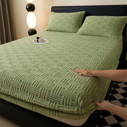  Simple Fleece Winter Warm Fitted Sheet - Grass Green - 2pcs Pillowcases - 19" x 29" - image 15