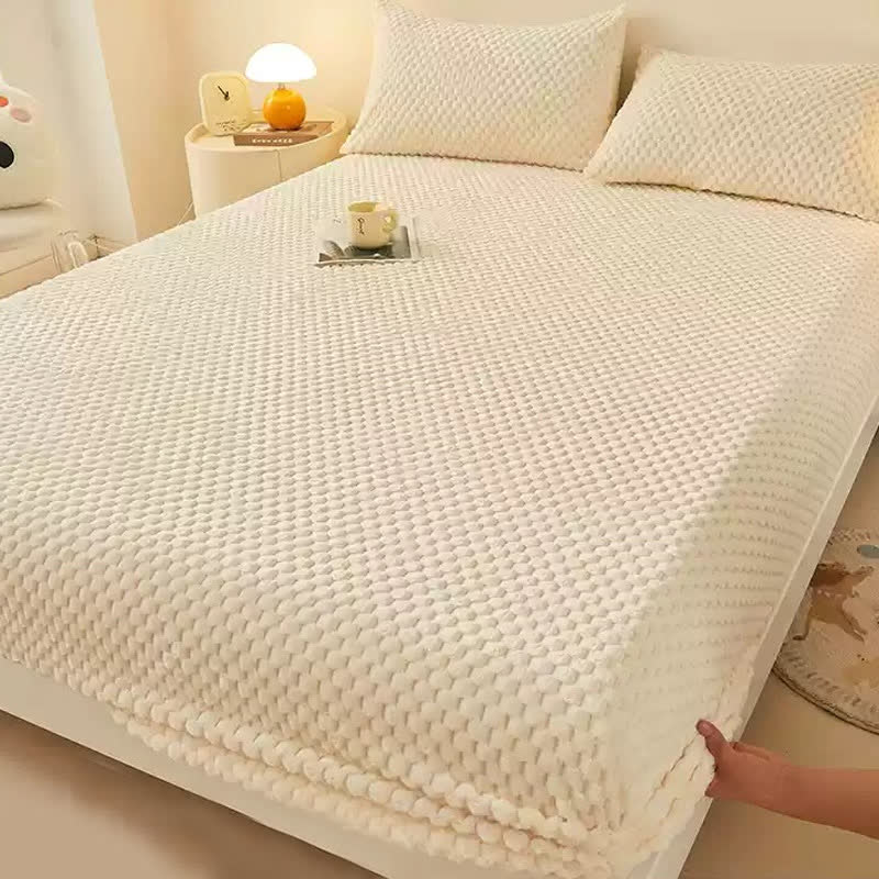 Warm Fleece Solid Color Fitted Sheet - Beige - Sheet - King - image 0