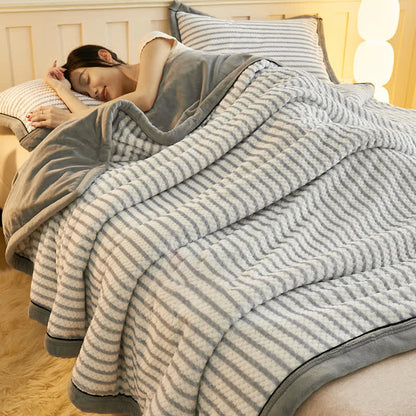 Striped Fleece Duvet Cover Throw Blanket - Gray - Blanket - King - image 7