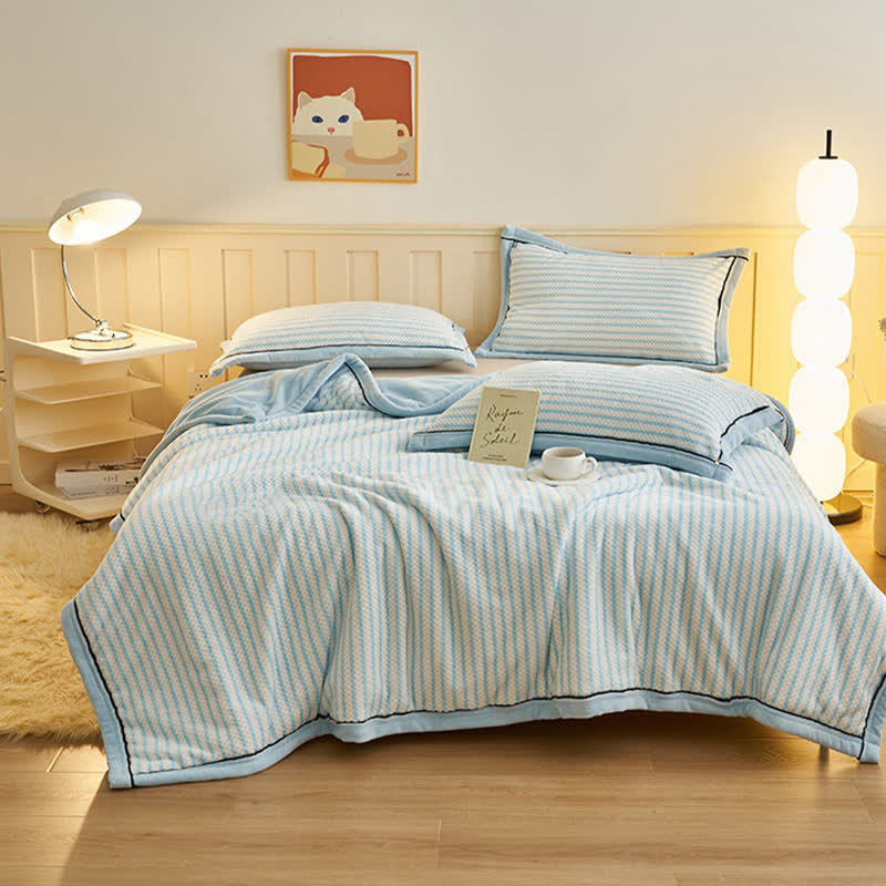 Striped Fleece Duvet Cover Throw Blanket - image 1