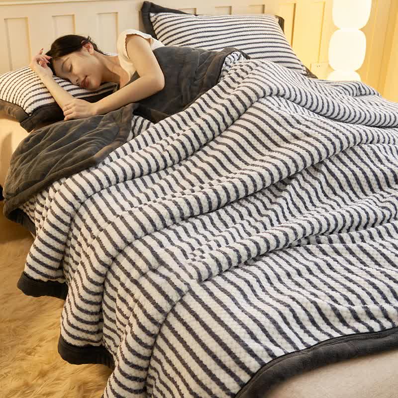 Striped Fleece Duvet Cover Throw Blanket - Dark Gray - Blanket - King - image 6