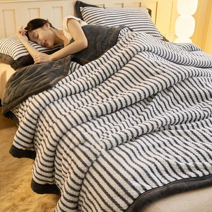 Striped Fleece Duvet Cover Throw Blanket - Dark Gray - Blanket - King - image 6