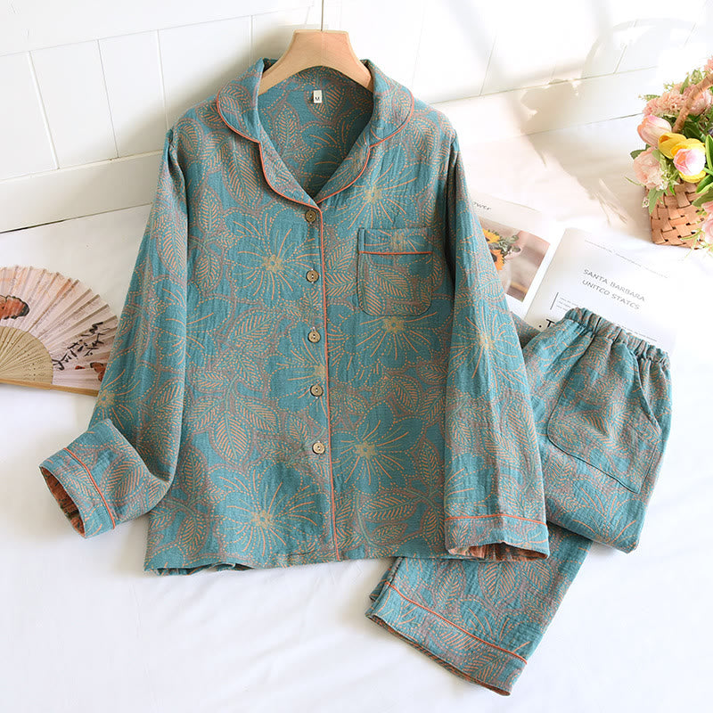 Yarn-dyed Floral Cotton Nightwear Set - XL - image 0