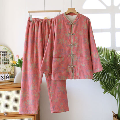 Yarn-dyed Floral Cotton Flannel Pajama Set - XL - image 0