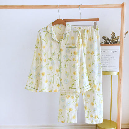 Rural Daisy Cotton Gauze Cardigan Pajama Set - Beige - XXL - image 1