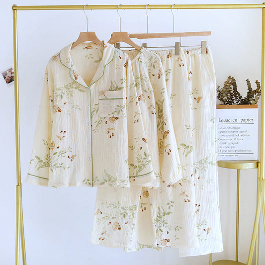 Floral Butterfly Cotton Gauze Pajama Set - image 0