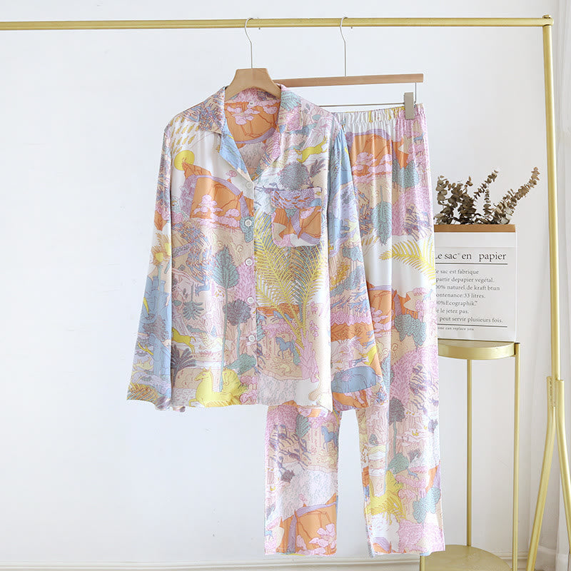 Satin Long Sleeve Rural Pajama Set - XL - image 0