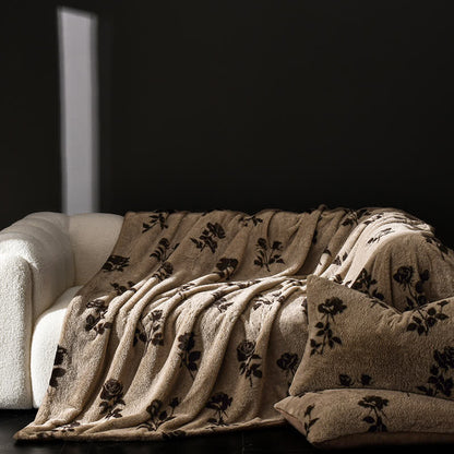 Retro Rose Velvet Warm Throw Blanket - Coffee - 79"W x 90"L - image 9