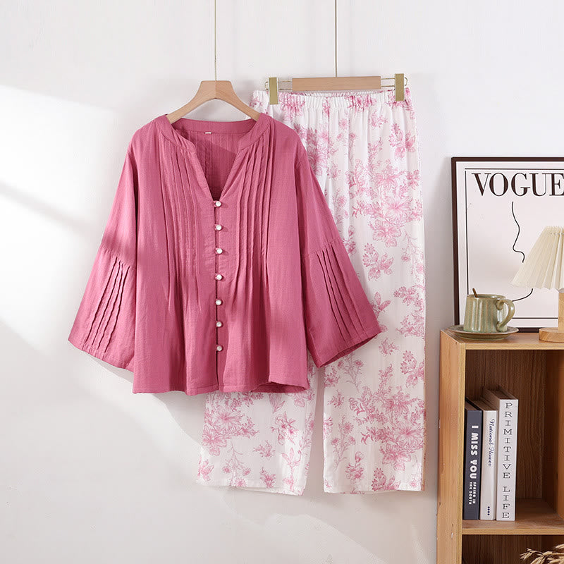 Floral Casual Cotton Gauze Pajama Set - XL - image 0