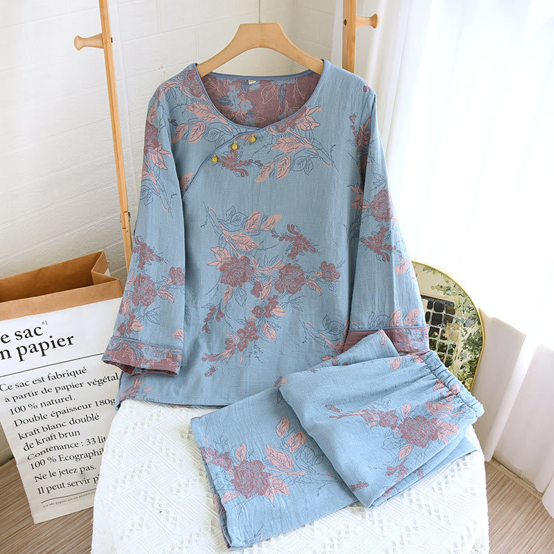 Jacquard Floral Cotton Round-neck Loungewear Set - XL - image 0