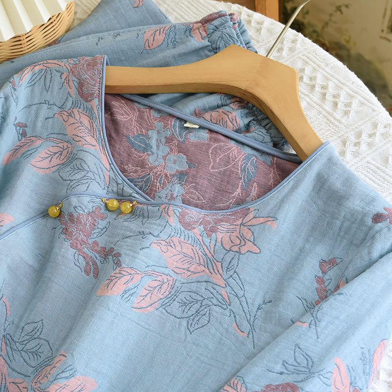 Jacquard Floral Cotton Round-neck Loungewear Set - image 2