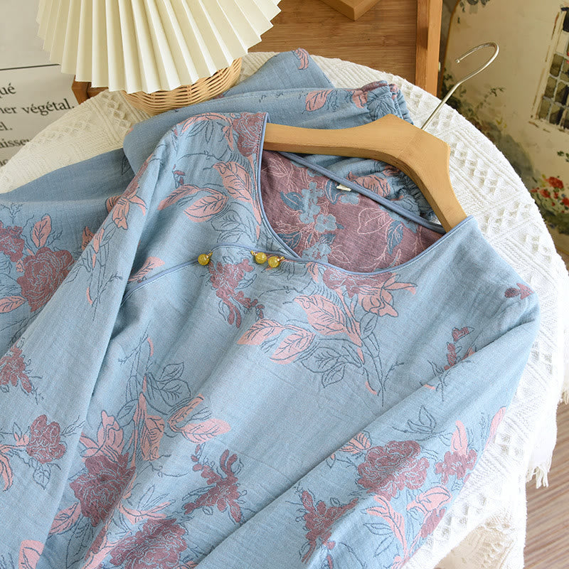 Jacquard Floral Cotton Round-neck Loungewear Set - image 1