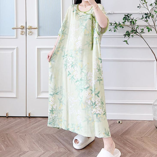 Plus Size Refresh Pastoral Long Nightgown - Green - 4XL - image 0