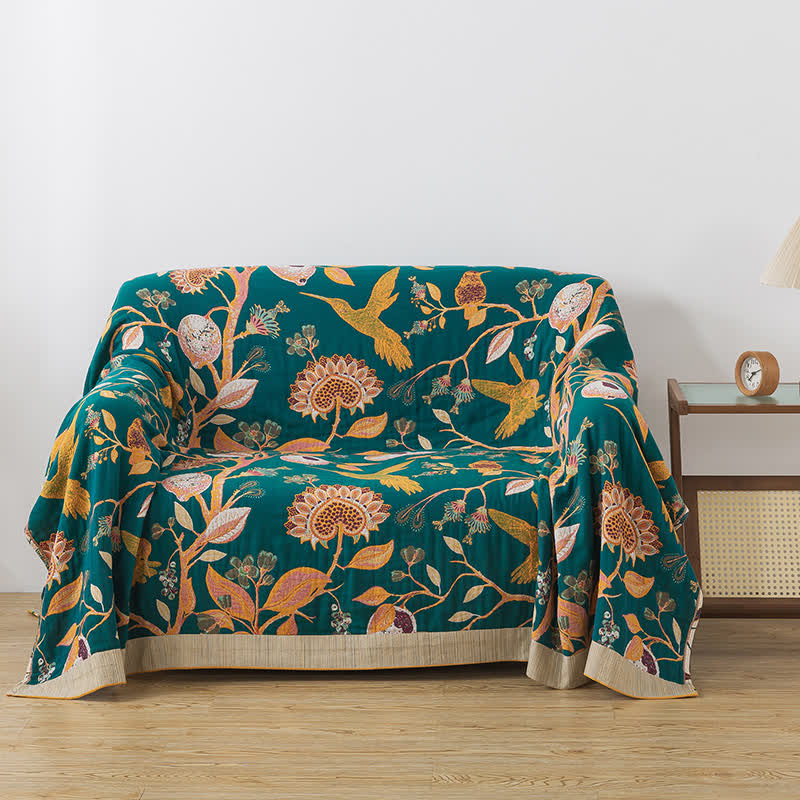 Reversible Pastoral Cotton Gauze Blanket - 79" x 90" - image 0