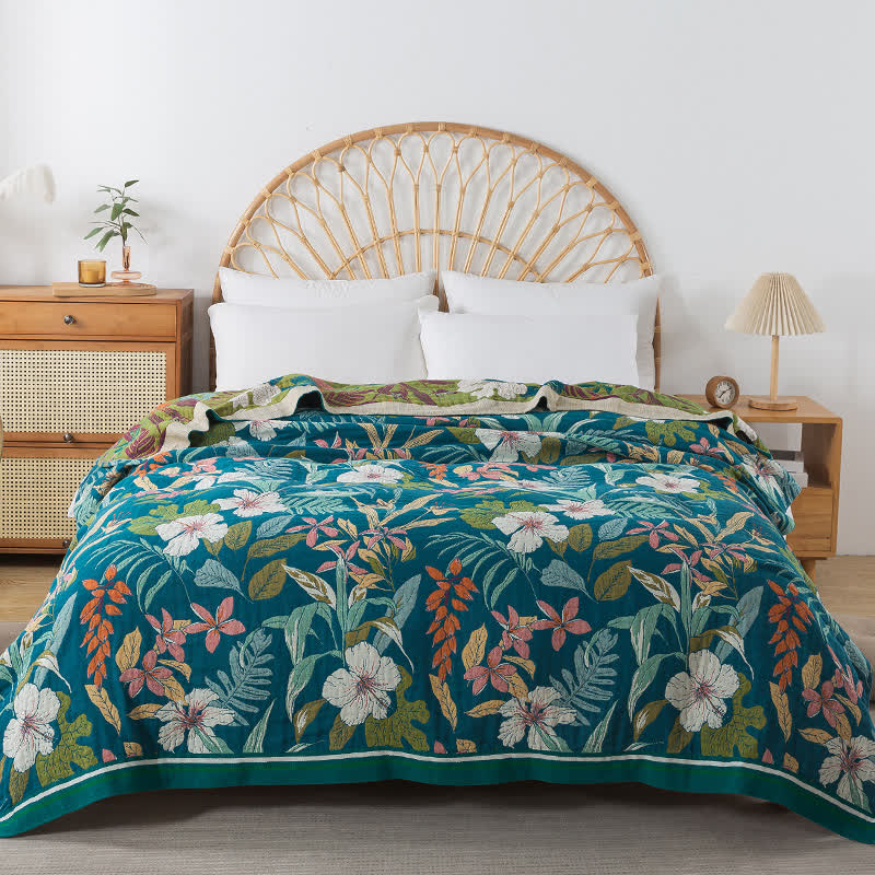Lightweight Cotton Gauze Jacquard Floral Blanket - image 3