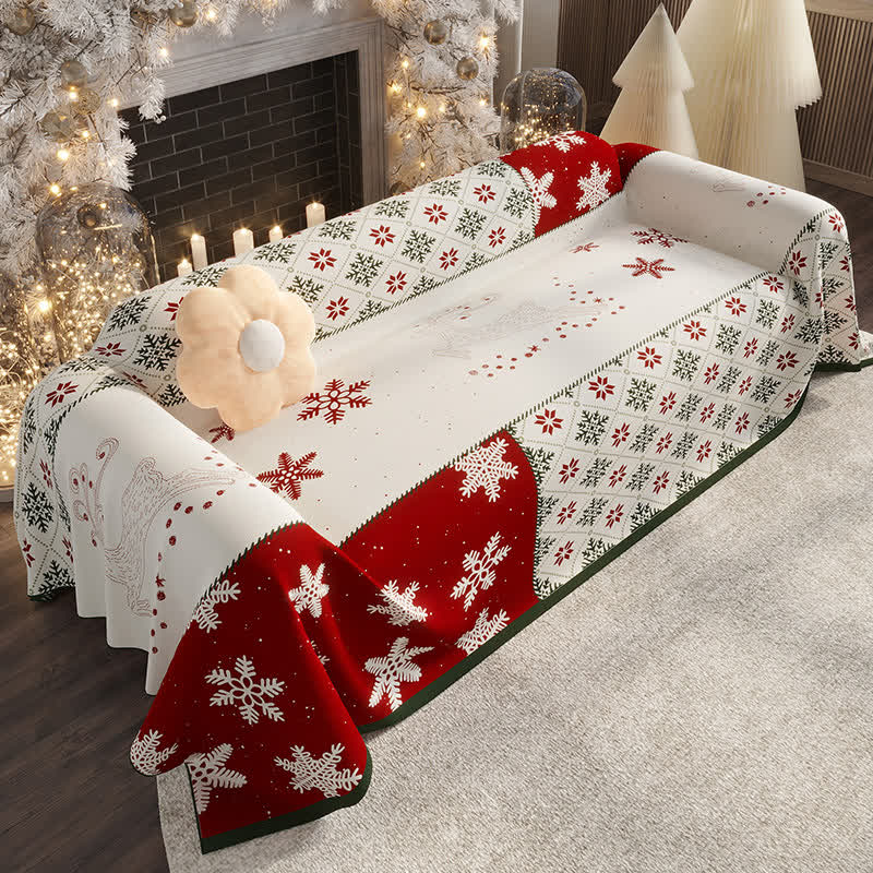 Christmas Snowflake Chenille Sofa Cover - 71" x 205" - image 0