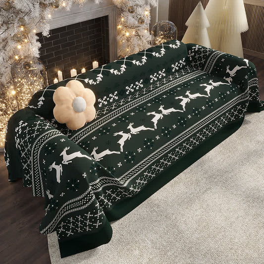 Christmas Festive Elk Chenille Couch Cover - 71" x 205" - image 0