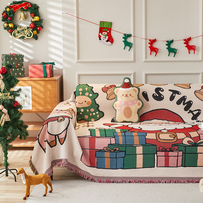 Christmas Cotton Linen Reversible Sofa Protector - 71" x 150" - image 0