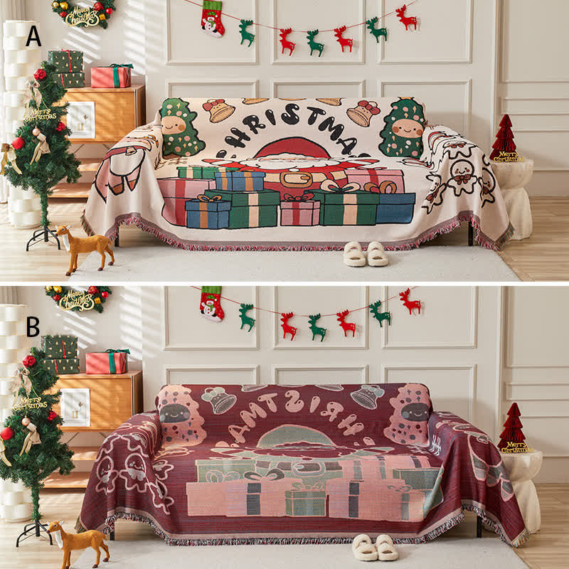 Christmas Cotton Linen Reversible Sofa Protector - image 1