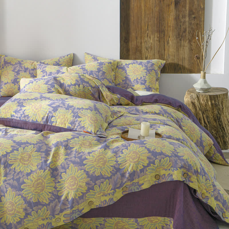Jacquard Sunflower Cotton Gauze Bedding Set (4PCS) - King - image 0