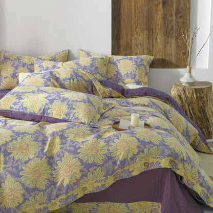 Jacquard Sunflower Cotton Gauze Bedding Set (4PCS) - King - image 0