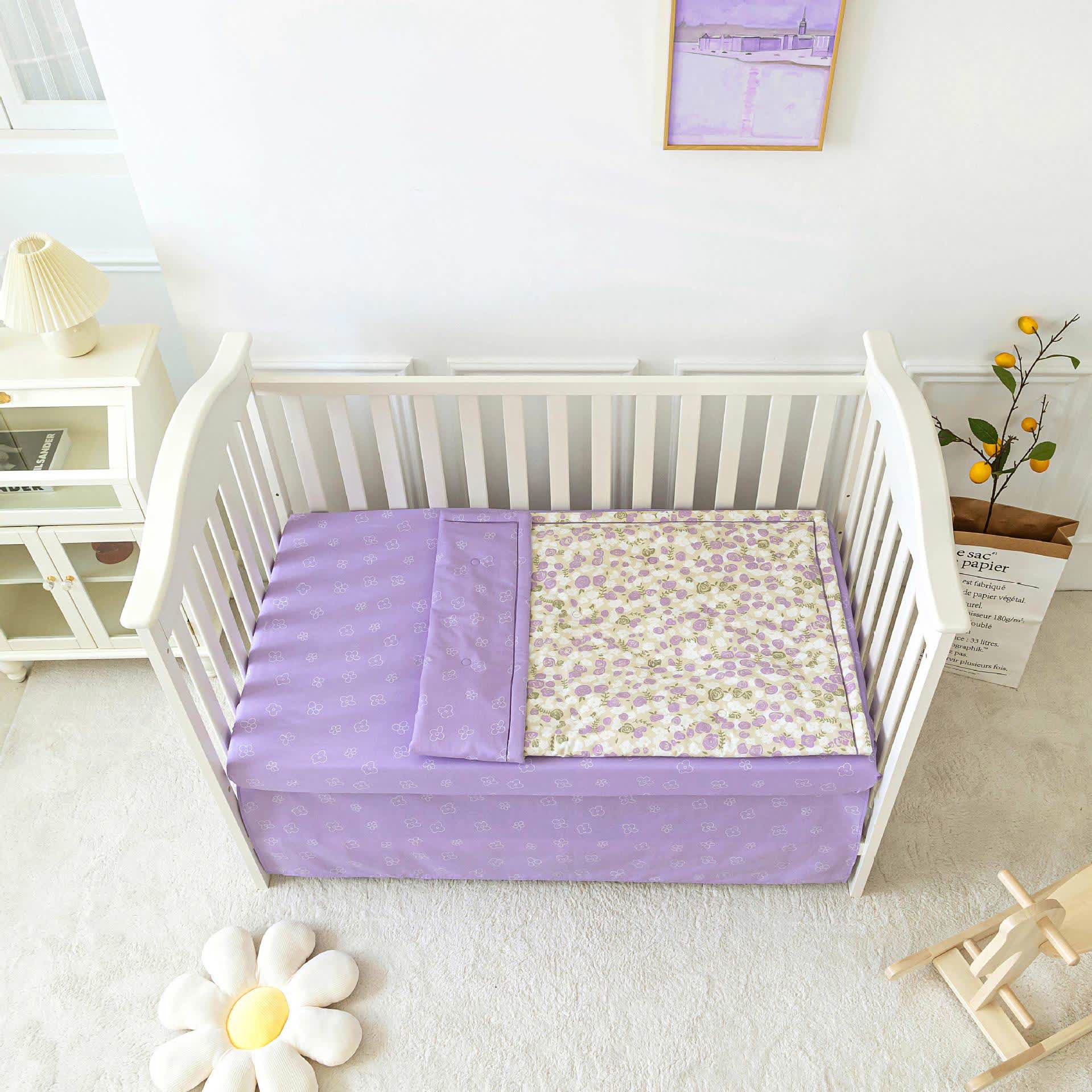 Elegant Floral Pure Cotton Crib Bedding Set(3PCS) - image 1