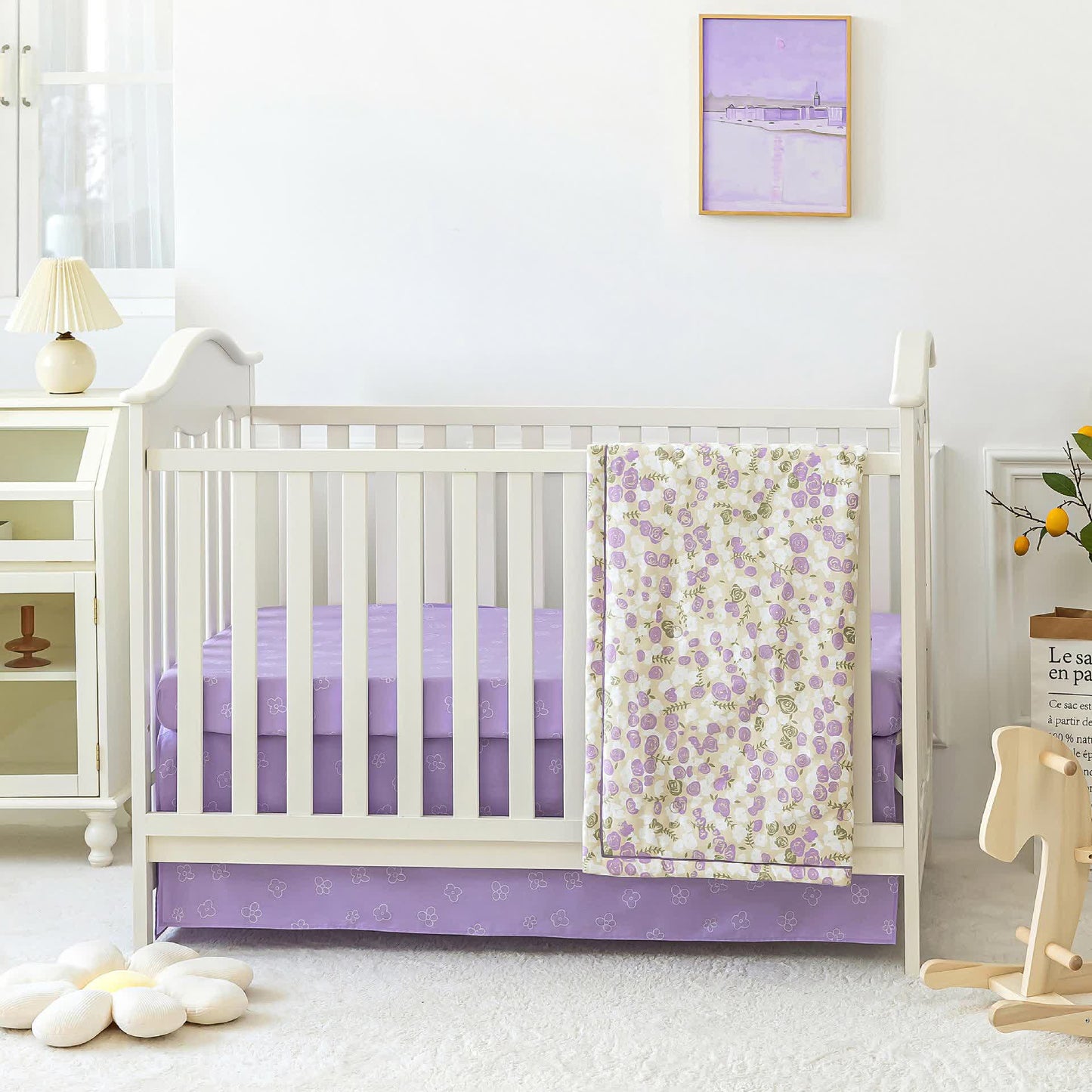 Elegant Floral Pure Cotton Crib Bedding Set(3PCS) - Standard - image 0