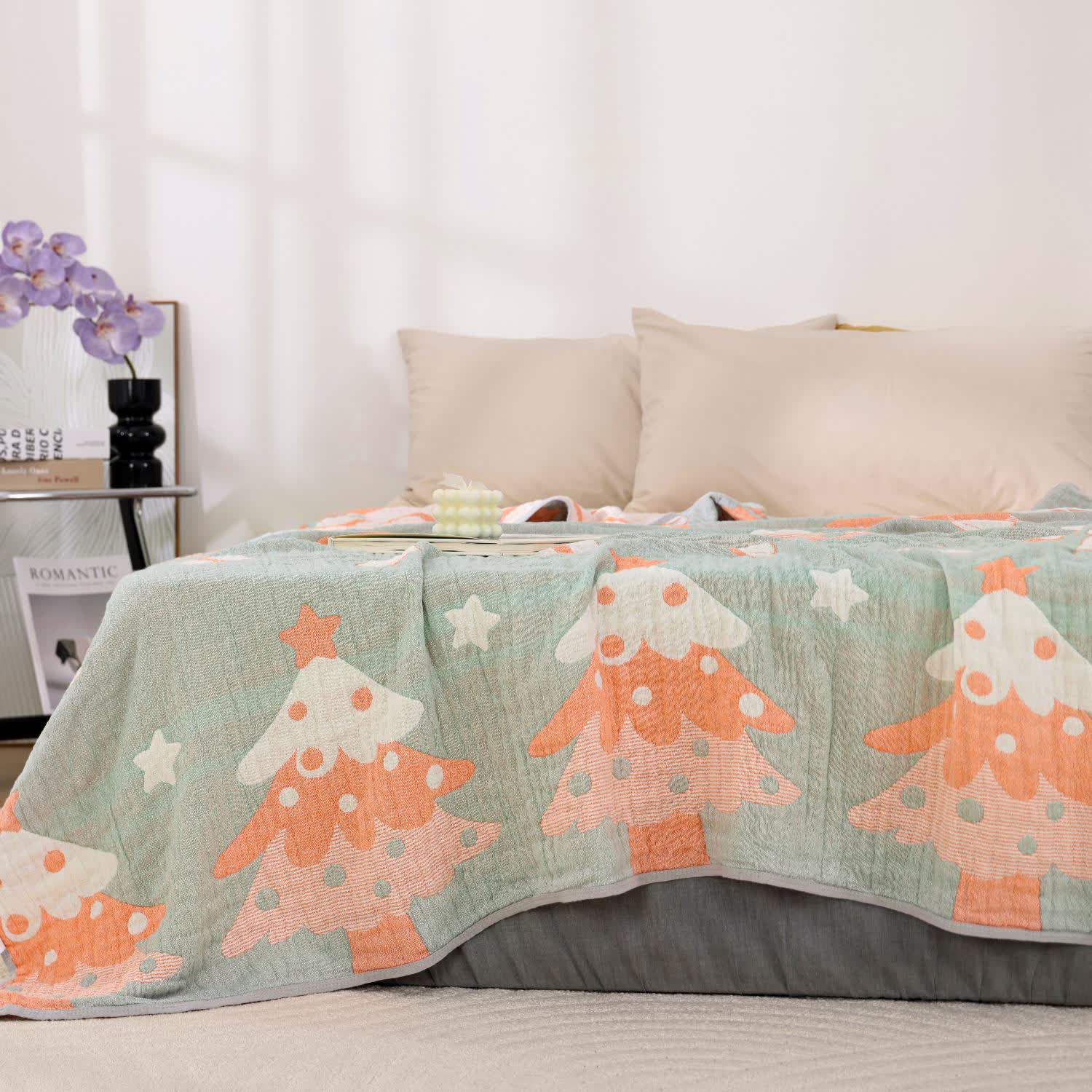 Cartoon Christmas Tree Cotton Gauze Quilt - Queen - image 0