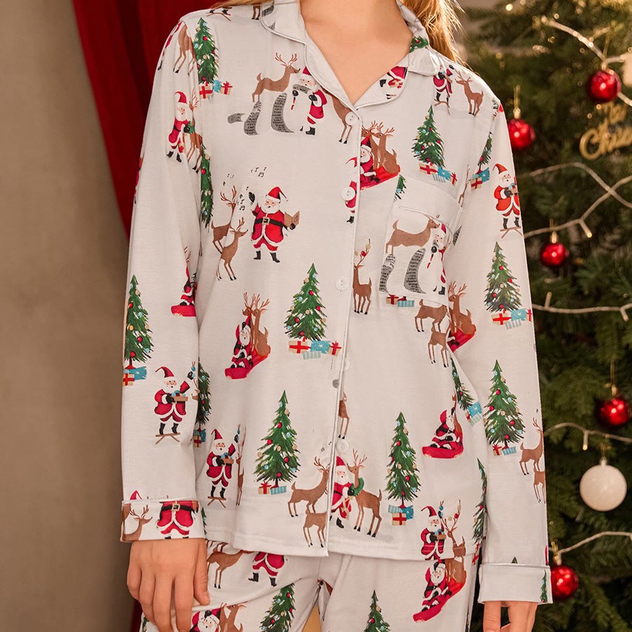 Christmas Festive Soft Lapel Pajama Set - image 3