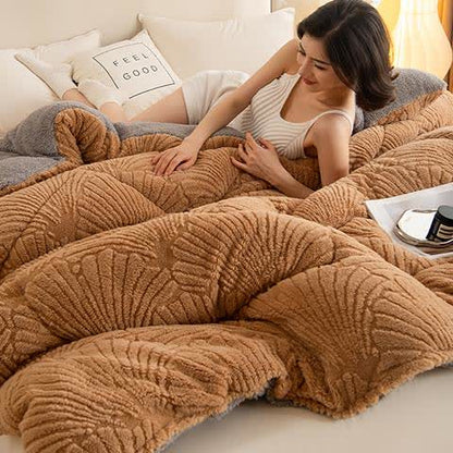 Sherpa Jacquard Ginkgo Leaf  Blanket with Quilt Core - image 10