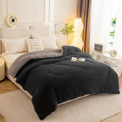 Sherpa Jacquard Ginkgo Leaf  Blanket with Quilt Core - image 3