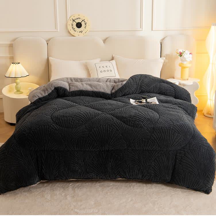 Sherpa Jacquard Ginkgo Leaf  Blanket with Quilt Core - image 2