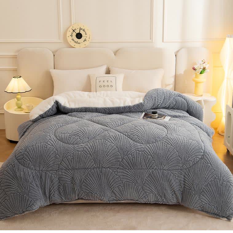 Sherpa Jacquard Ginkgo Leaf  Blanket with Quilt Core - image 15